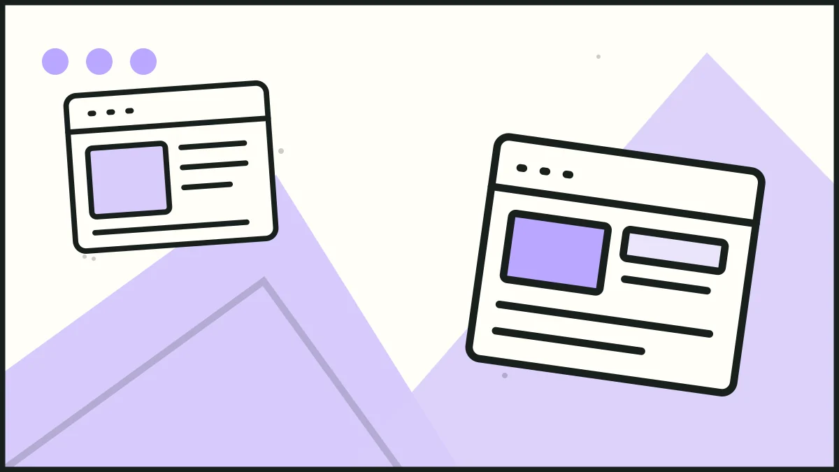 A website wireframe beside a browser page, illustrating web design.