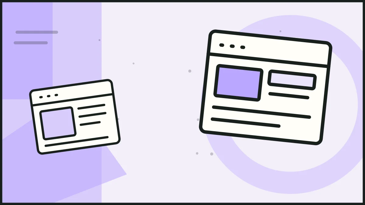 A website wireframe beside a browser page, illustrating landing pages.